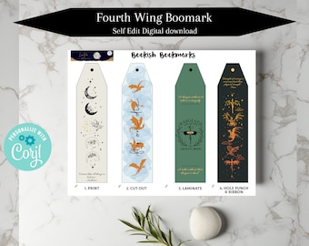 Fourth Wing Bookmarks,  Rebecca Yarros Inspired Bookmarks, Digital Download, Personalized Initials, Corjl Edit, Easy Gift Ideas under 5