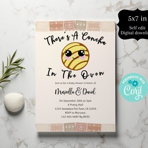 Concha Baby Shower, Gender Neutral Concha Baby Shower Invitation, Concha in the Oven Invite, Concha, Digital Self Edit Invite 5x7 IN Corjl