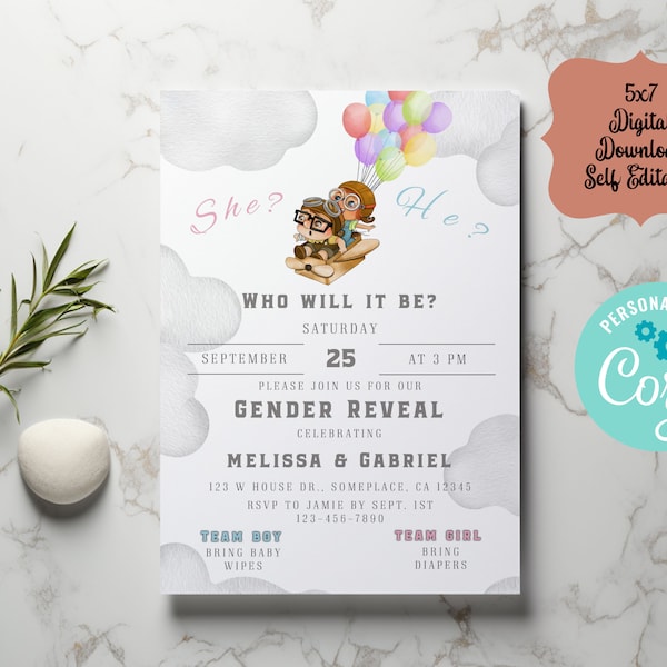 UP Gender Reveal, UP Gender Reveal Invitation, Little Scout Invite, He or She, Gender, Do It Yourself 5x7 IN, Adventure Gender Reveal, Corjl