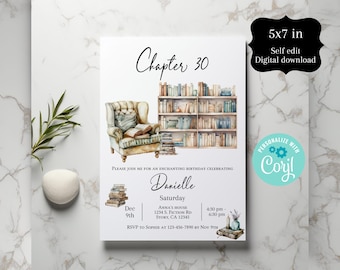 Chapter Thirty Birthday, Book Invitation, Chapter Thirty Invite, Chapter Birthday Invite,  Self Editable 5x7 IN, Any Chapter,  Corjl