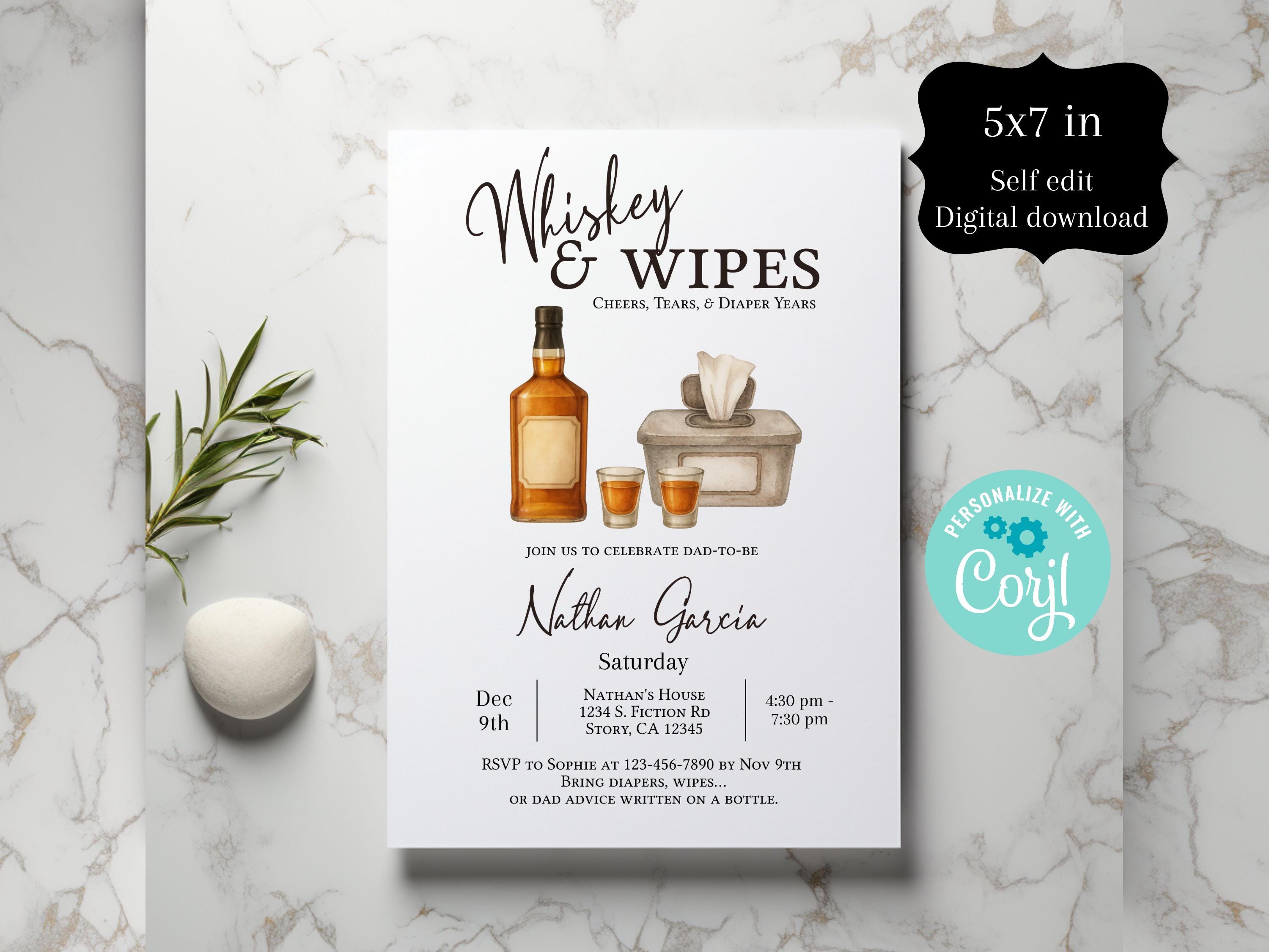 Whiskey and Wipes Baby Shower, Whiskey and Wipes Baby Shower Invitation, Whiskey and Wipes Baby Invite, DIY 5x7 IN, Self Edit, Corjl