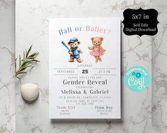 Ball or Ballet Reveal, Baby Reveal Invitation, Reveal Invite,  Ball or Ballet, Do It Yourself 5x7 IN, Baby Gender Reveal, Baby Story Corjl