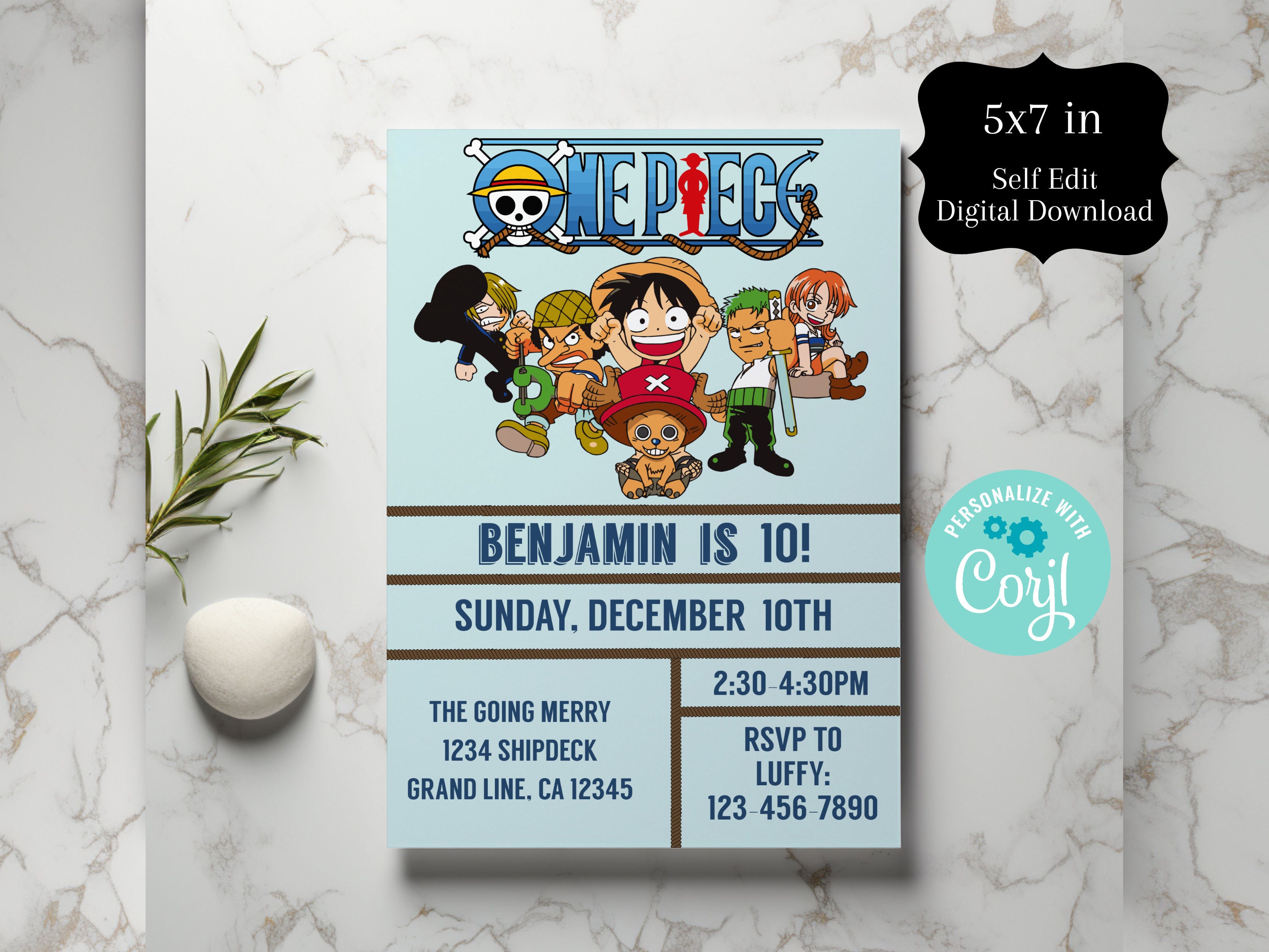 Invitaci n de cumplea os de one piece invitaci n digital de one piece