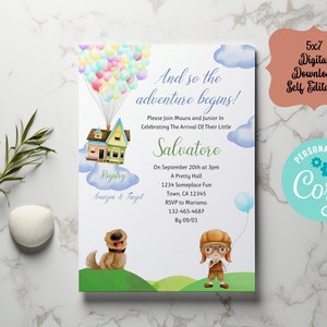 UP Boy Baby Shower, UP Baby Shower Invitation, Little Scout Invite, Boy Invite, Boy Scout,  Self Editable 5x7 IN Adventure Baby Shower Corjl