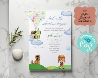 UP Boy Baby Shower, UP Baby Shower Invitation, Little Scout Invite, Boy Invite, Boy Scout,  Self Editable 5x7 IN Adventure Baby Shower Corjl