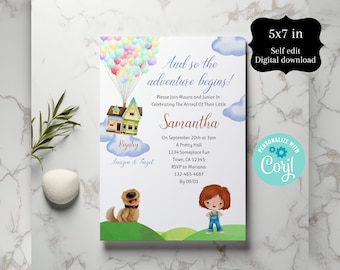 UP Girl Baby Shower, UP Baby Shower Invitation, Little Scout Invite, Girl Invite, Scout, Self Editable 5x7 IN Adventure Baby Shower Corjl