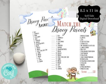 UP Parent Match Baby Shower Printable Game, Digital Printouts, DIY UP Baby Shower Game, Print at Home Up, Up Event Cutouts, Up Printable
