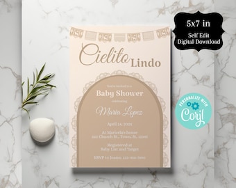 Cielito Lindo Baby Shower Invitation, Cielito Lindo Event Invite, DIY 5x7 IN, Do It Yourself, Self Edit, Corjl