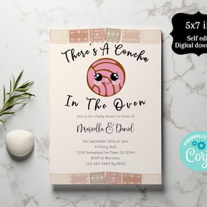 Concha Baby Shower, Gender Neutral Concha Baby Shower Invitation, Concha in the Oven Invite, Concha, Digital Self Edit Invite 5x7 IN Corjl
