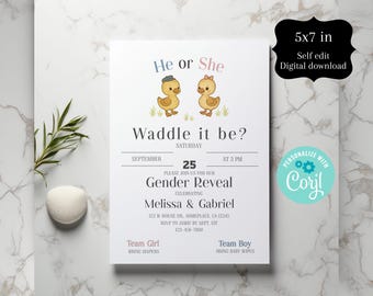 Goose Gender Reveal, Goose Gender Reveal Invitation, Goose Invite, Little Goose, He or She, Gender, Do It Yourself 5x7 IN, Corjl
