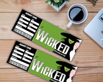 Printable Wicked Broadway Surprise Ticket, Musical Theatre Faux Event Admission Keepsake, Editable Concert Ticket Pdf, Digital Download