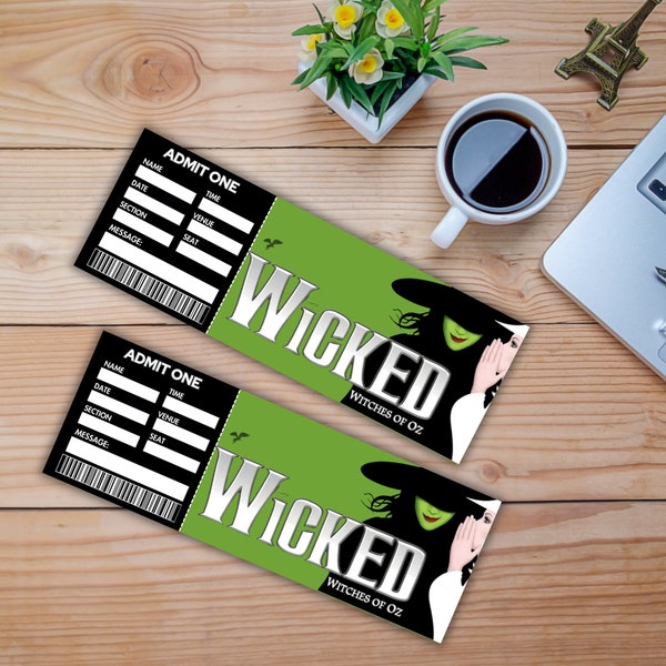 Printable Wicked Broadway Surprise Ticket, Musical Theatre Faux Event Admission Keepsake, Editable Concert Ticket Pdf, Digital Download