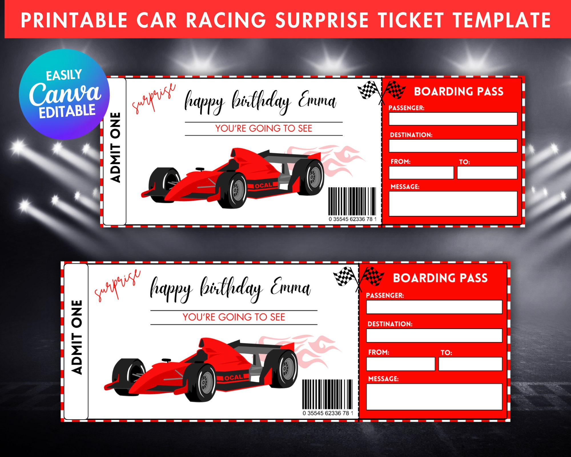Car Racing Surprise Ticket Template: Editable Birthday Gift (PDF) - Etsy