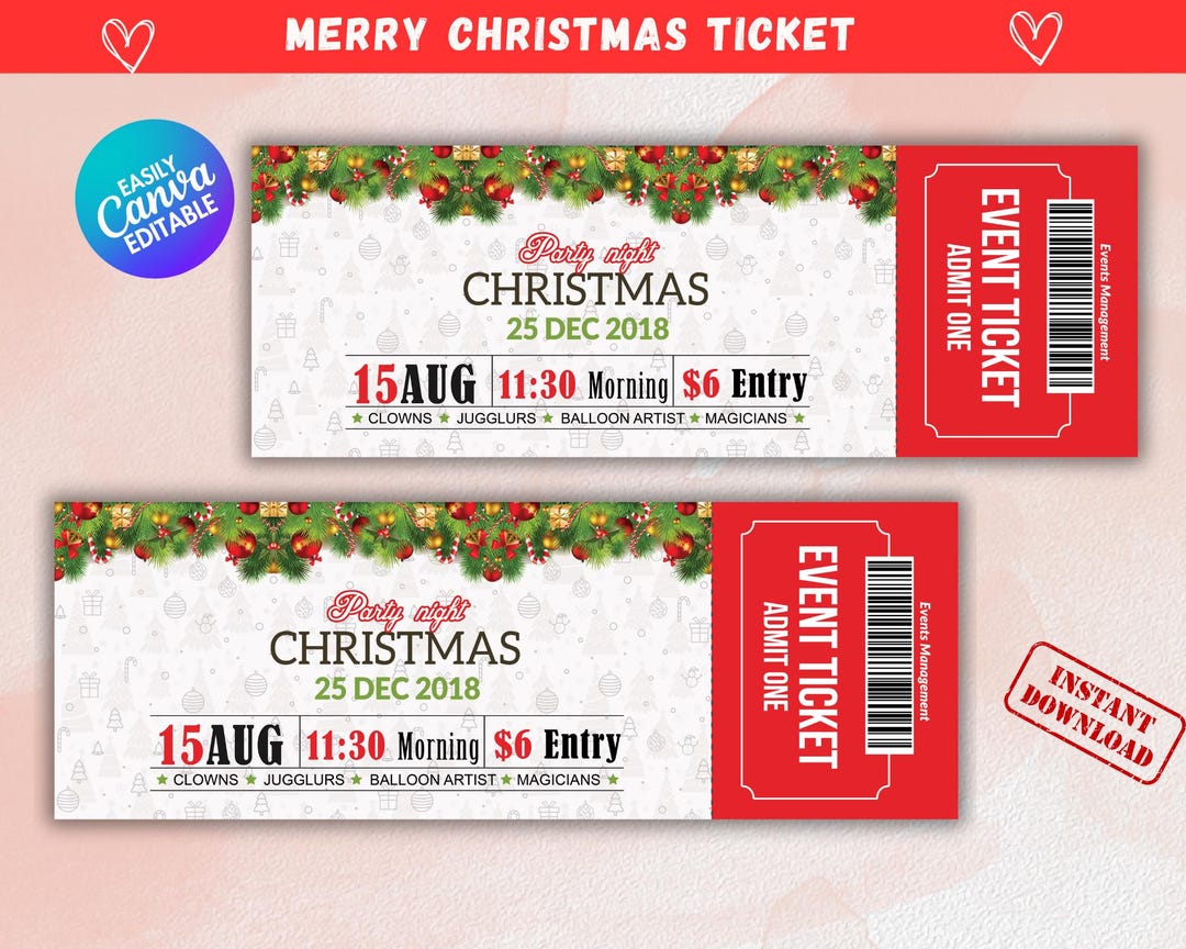 Printable Merry Christmas Ticket Template, Merry Christmas Ticket ...