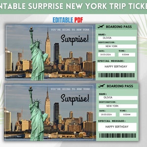 Druckbare Bordkarte New York Surprise Trip Ticket, Bordkarte Ticketvorlage, Geschenkticket, Ticketvorlage, Sofort Download