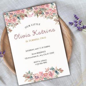 Wildflowers Birthday Party Invitation Template, Garden Flower Invite, Floral Birthday Invitation, Flowers Birthday Evite, Canva Editable