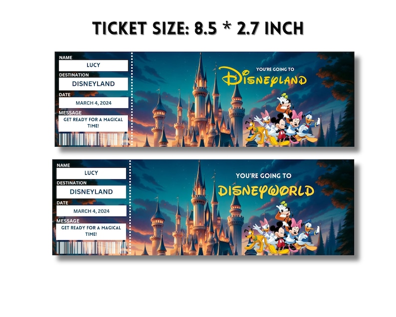 Printable Disneyland Surprise Ticket Template, Disneyworld Ticket, Surprise Reveal Gift, Theme Park Ticket, Canva Editable, Digital Download image 6