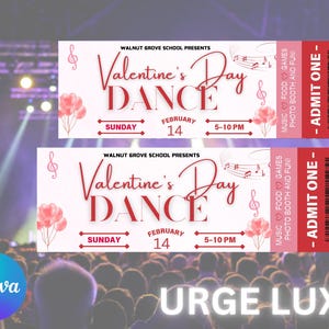 EDITIERBARE Valentinstag Tanzkarten | Druckbares Ticket für Valentine Dance | Schultanzkarte Vorlage