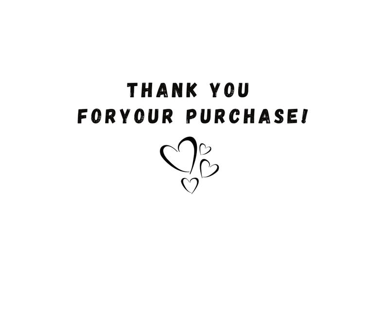 Puede incluir: &iexcl;Gracias por tu compra! El texto est&aacute; acompa&ntilde;ado de tres corazones negros.
