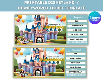 Printable Disneyland/Disneyworld Surprise Ticket Template (Canva Editable, Digital Download)