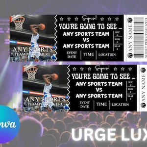 SOFORT BEARBEITEN Basketball Spiel Ticket Stub Vorlage Geschenk Souvenir | Weg, Professionelle Sport-Eintrittskarten Weihnachten zu schenken | Druck,Canva Template