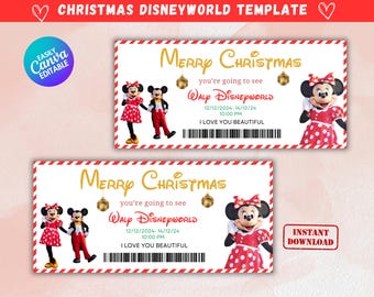 Printable Christmas Disneyland Ticket Template: Surprise Reveal Gift (Canva Editable)