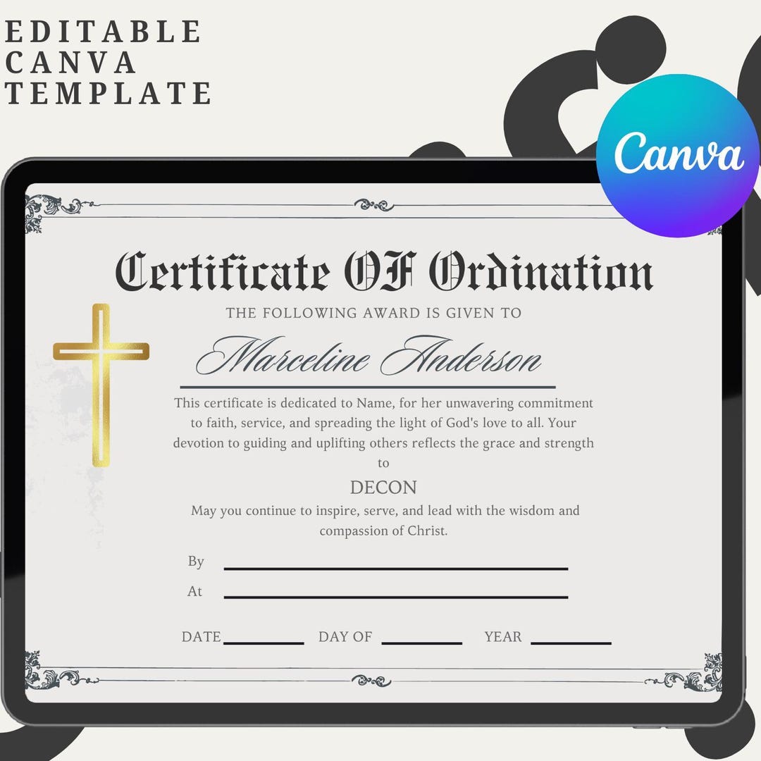 Editable Certificate of Ordination Template, Printable Ordination ...