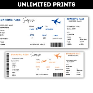 Editable Boarding Pass Template, Printable Personalized Airline Ticket, Canva Boarding Pass, Digital Download, DIY Boarding Pass Ticket