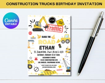 Editable Construction Invitation, Construction Birthday Invitation, Dump Truck Party Invitation, Birthday Card, Instant Download