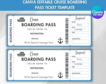 Printable Cruise Boarding Pass Ticket: Surprise Gift (Canva Editable)