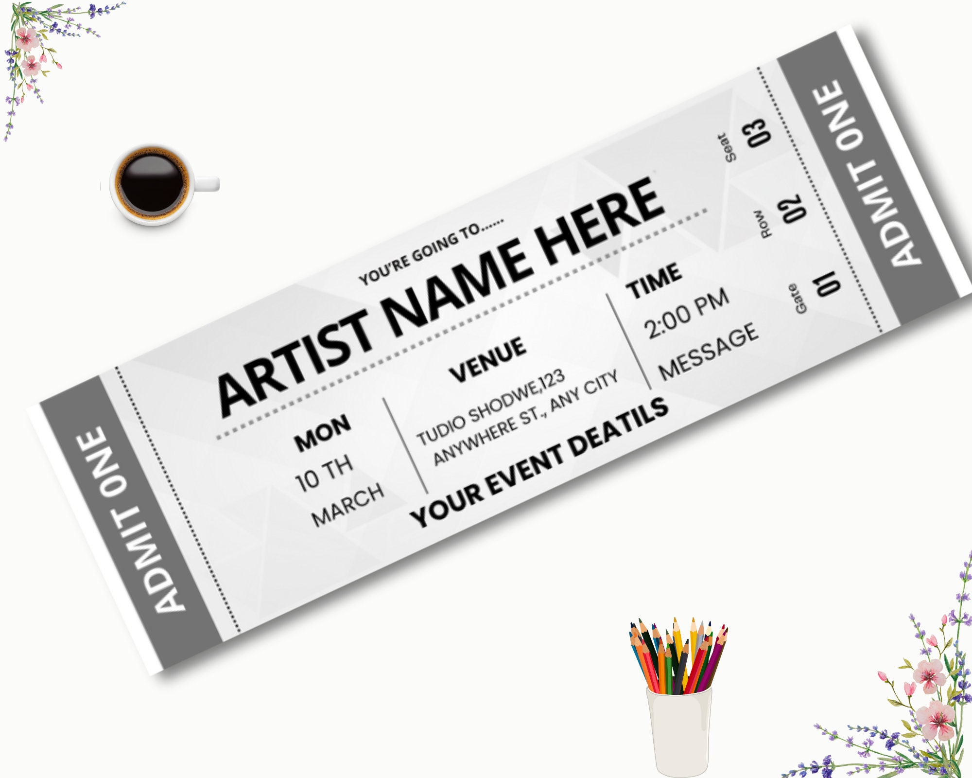 Ticket Outline.pdf Editable Event Ticket Template, Printable PDF (2.5” X 7” - Etsy