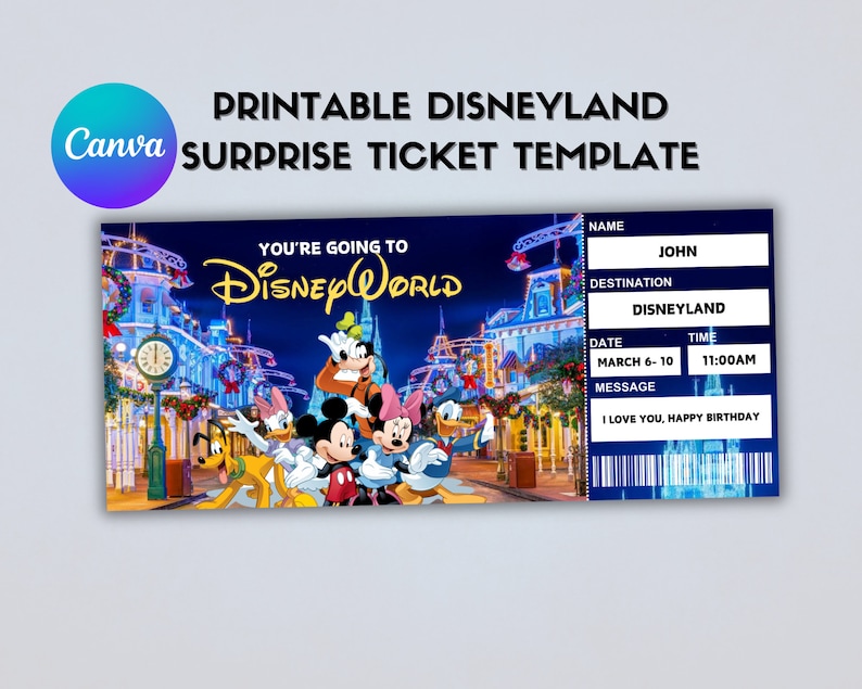 Printable Disneyland Surprise Ticket Template, Disneyworld Ticket ...