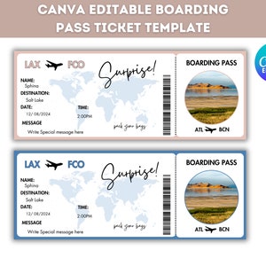 Modèle modifiable de carte d'embarquement, billet d'avion personnalisé imprimable, carte d'embarquement Canva, téléchargement numérique, billet de carte d'embarquement bricolage
