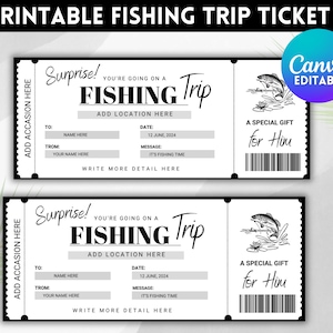 Modello di biglietto per gita di pesca stampabile, Biglietto per la carta d'imbarco a sorpresa, Modello, Biglietto regalo, Biglietto di viaggio, Biglietto per le vacanze, Download istantaneo