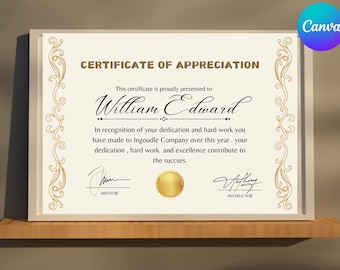 Elegant Certificate of Appreciation: Printable PDF Template