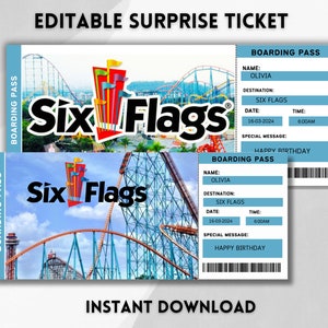 Printable Six Flags Surprise Ticket, Boarding Pass Ticket, Ticket ...