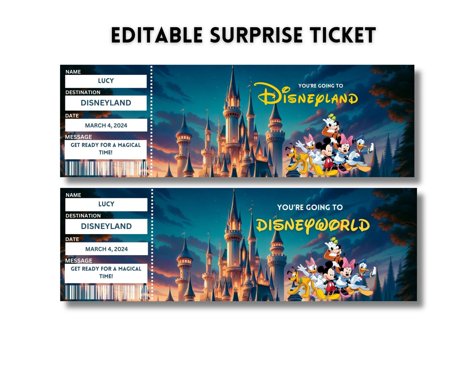 Printable Disneyland Surprise Ticket Template, Disneyworld Ticket Printable Disneyland Surprise Ticket Template, Disneyworld Ticket