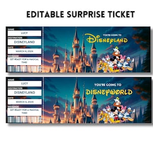 Printable Disneyland Surprise Ticket Template, Disneyworld Ticket, Surprise Reveal Gift, Theme Park Ticket, Canva Editable, Digital Download image 5