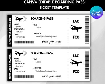 Editable Boarding Pass Template: Personalized Airline Ticket (Digital Download)
