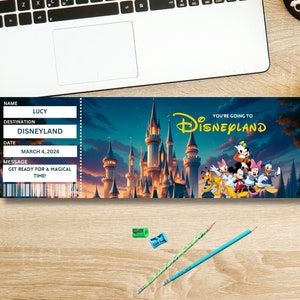Printable Disneyland Surprise Ticket Template, Disneyworld Ticket, Surprise Reveal Gift, Theme Park Ticket, Canva Editable, Digital Download image 2