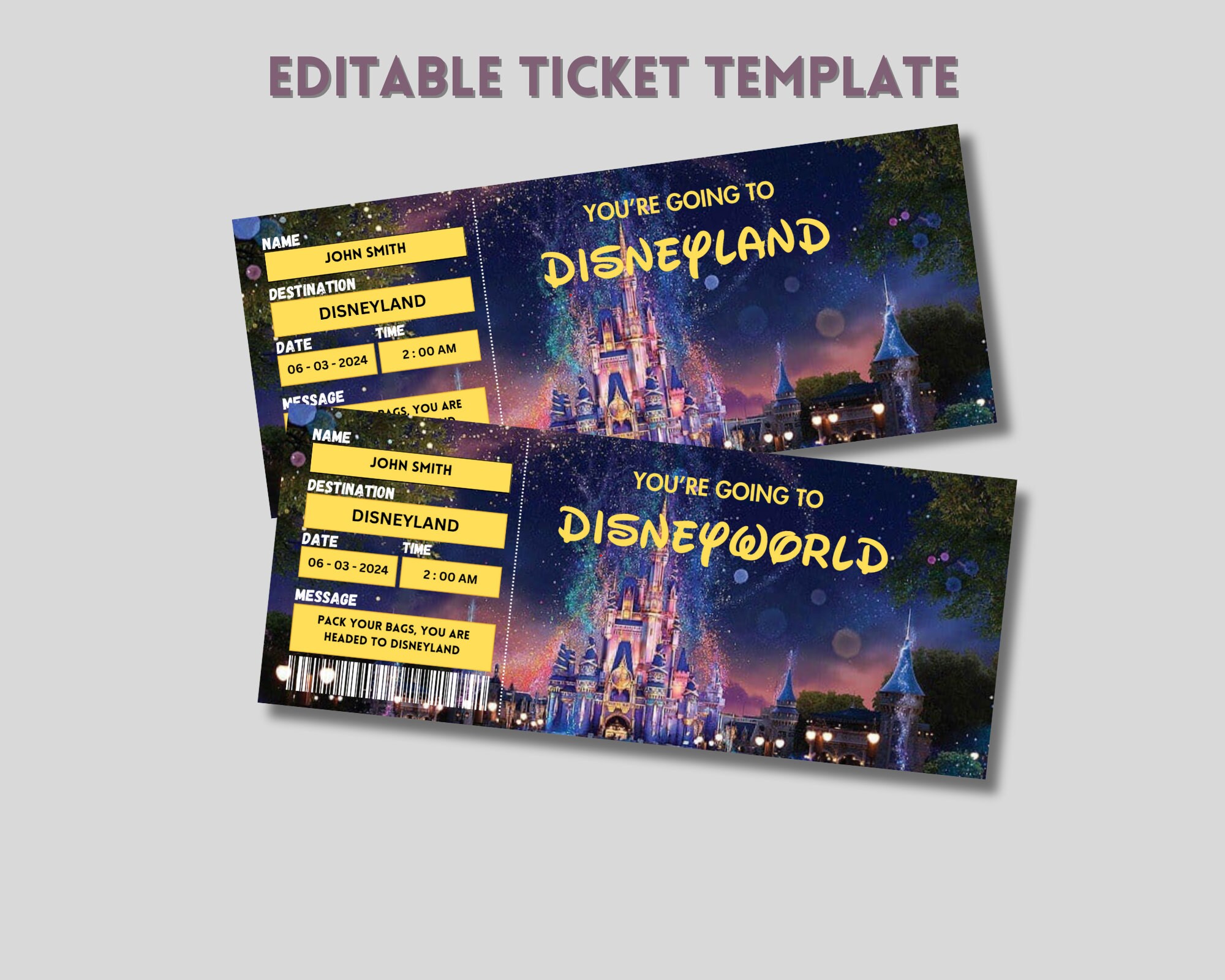 Printable Disneyland Surprise Ticket Template, Disneyworld Ticket ...