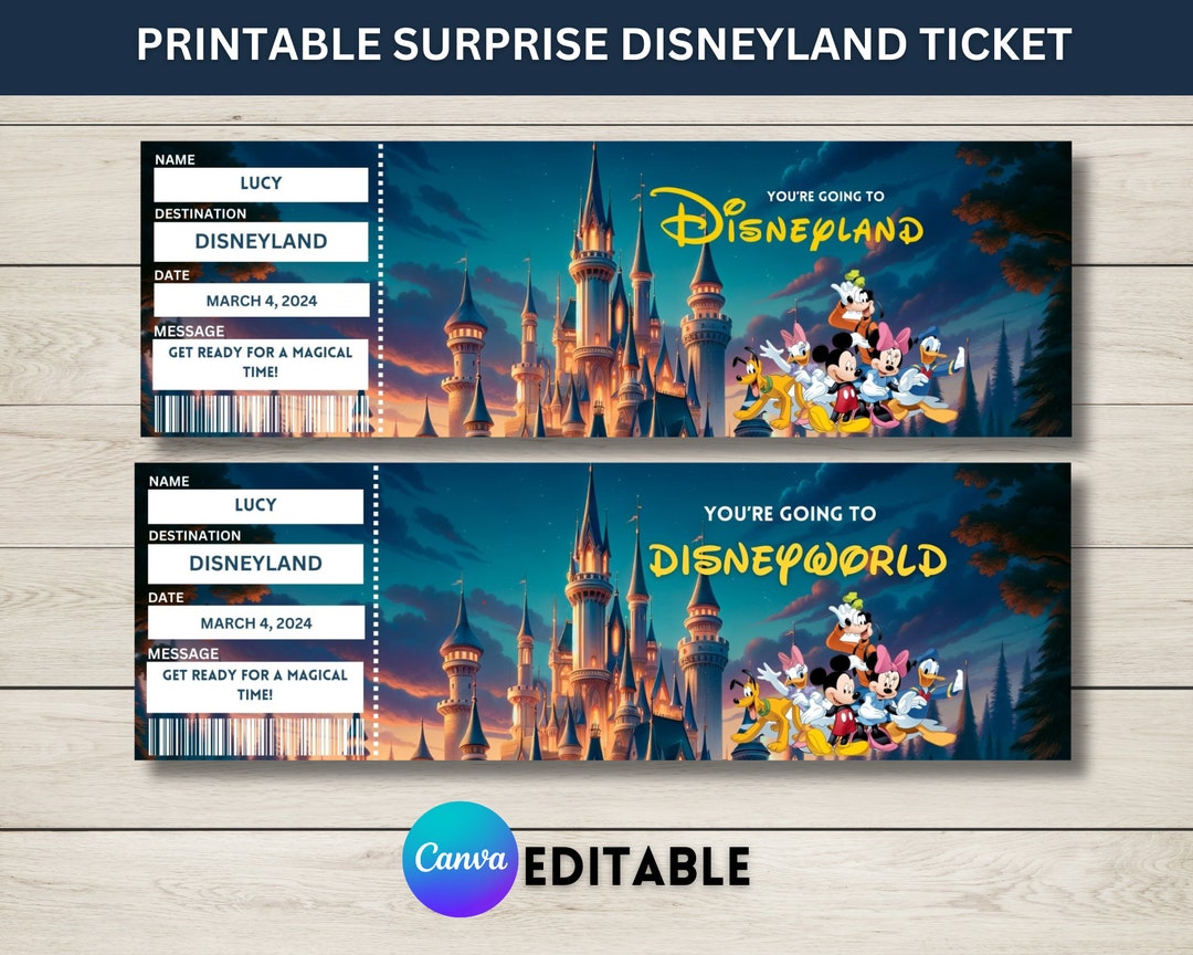 Plantilla imprimible de boleto sorpresa de Disneyland, boleto de ...