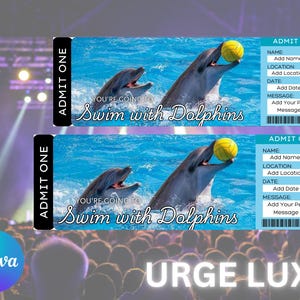 Digital Swim with DOLPHINS Surprise Trip Gift Ticket, Dolphin Encounter Surprise Reveal, Printable Surprise Swimming with Dolphins Ticket