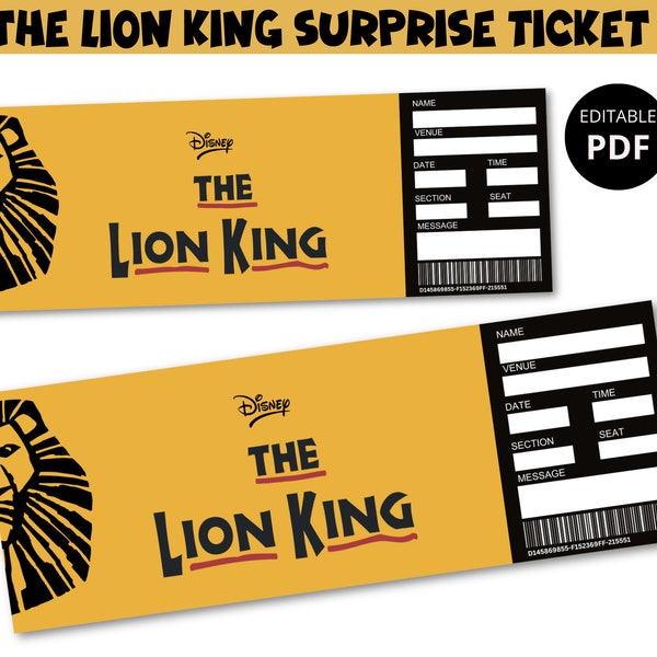 Editable The Lion King Broadway Ticket Template Printable Musical Theatre Ticket Faux Event Admission Ticket Souvenir Keepsake Pdf Download