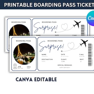 Bearbeitbare Bordkartenvorlage, druckbares personalisiertes Flugticket, Canva Bordkarte, digitaler Download, DIY Bordkarte Ticketvorlage
