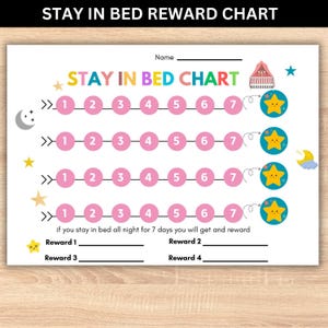 Tabla de recompensas por quedarse en la cama / Tabla de la hora de dormir / Tabla de quedarse en la cama / Tabla de recompensas / Tabla de sueño para niños / Tabla de sueño para niños pequeños / Descarga digital