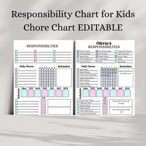 Bearbeitbare Verantwortung Aufgaben Diagramm für Kinder, druckbar, Kinder täglicher Wochenplan, Kinder Aufgabe Liste, Kinder tägliche Routine Checkliste, Canva