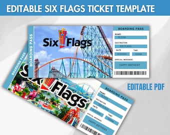 Biglietto stampabile Six Flags Surprise: Carta d'imbarco modificabile (PDF)