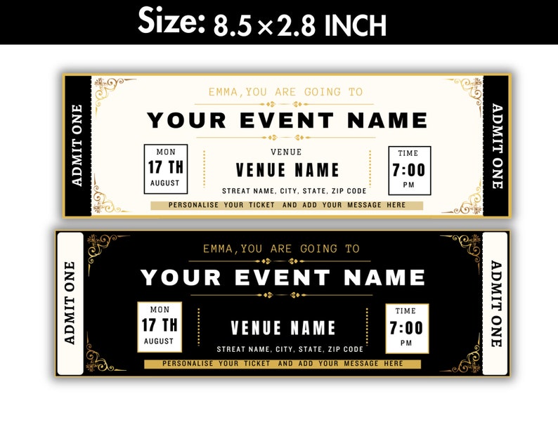 Ticket Bottom Editable Event Ticket Template: Canva DIY Invitation (digital Download ...