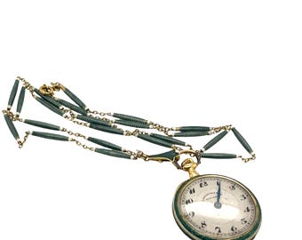 Movado Ladies and Enamel Pocket Watch, circa 1925, All In 18ct Gold